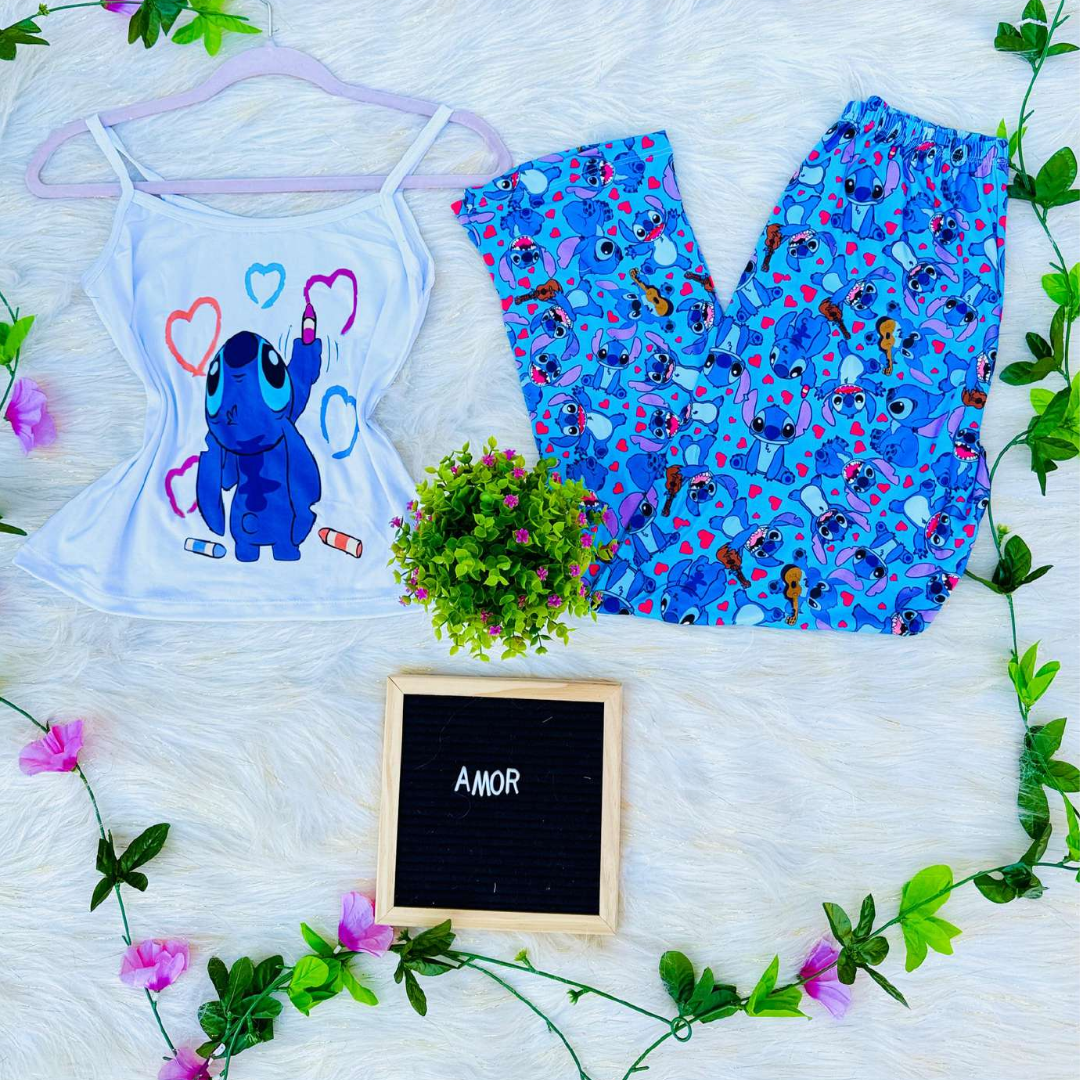 Pijama SoftElegance™ – Camisa de Tiras + Pantalón Largo para Noches Cómodas y con Estilo