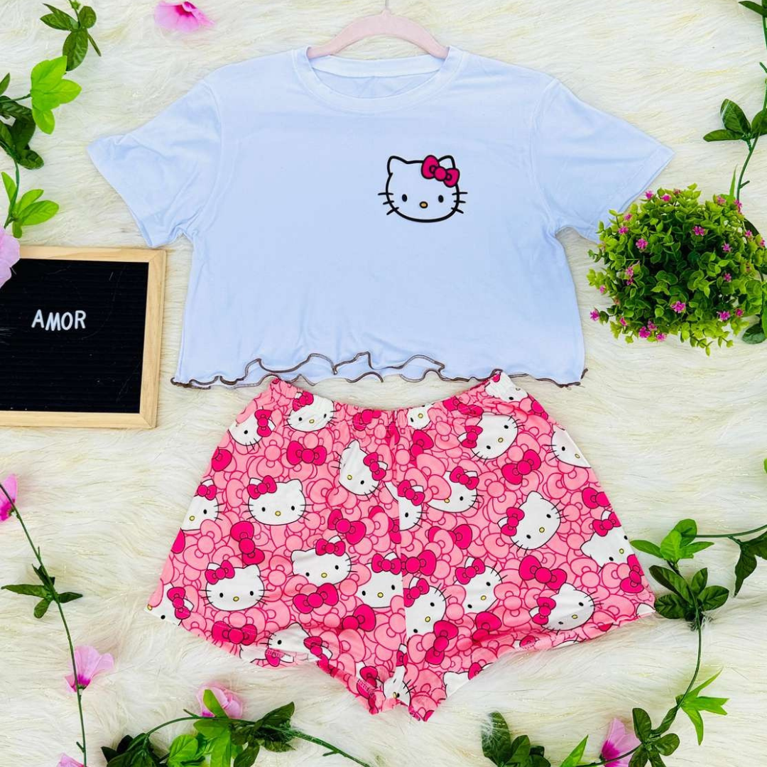 Pijama DreamLuxe™ – Conjunto Crop Top + Short para Dormir con Estilo