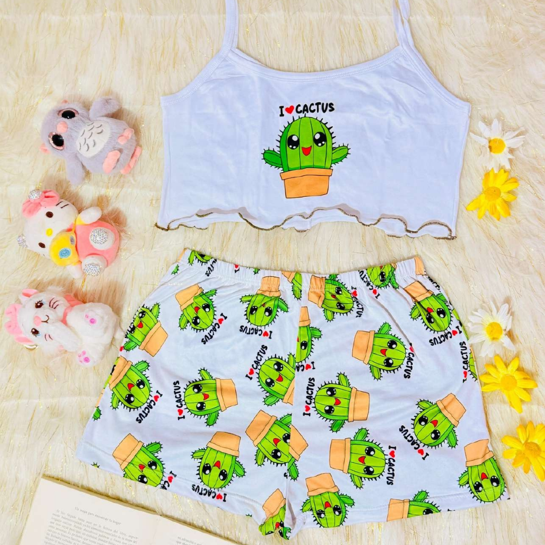 Pijama CozyTop™ – Conjunto de Top y Short para Dormir con Estilo