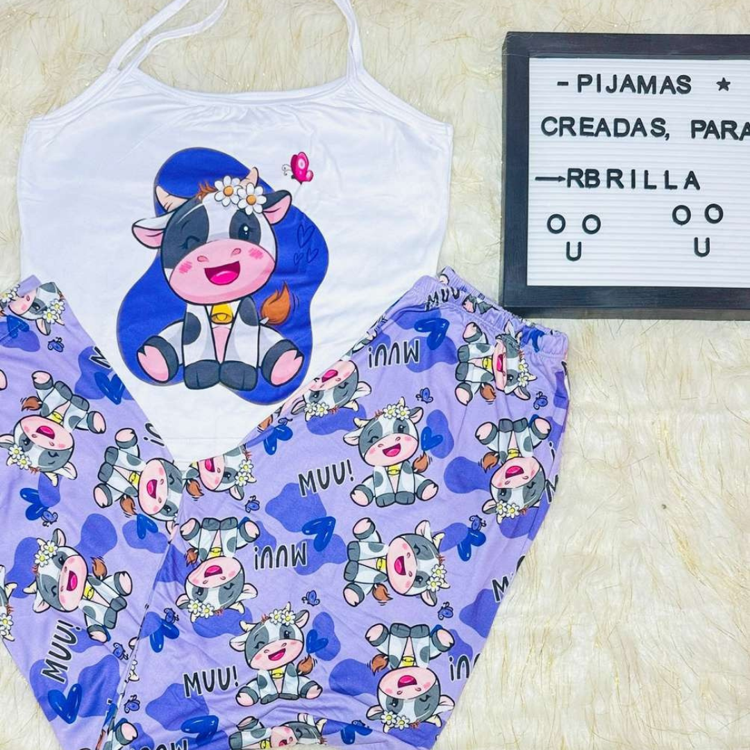 Pijama SoftElegance™ – Camisa de Tiras + Pantalón Largo para Noches Cómodas y con Estilo