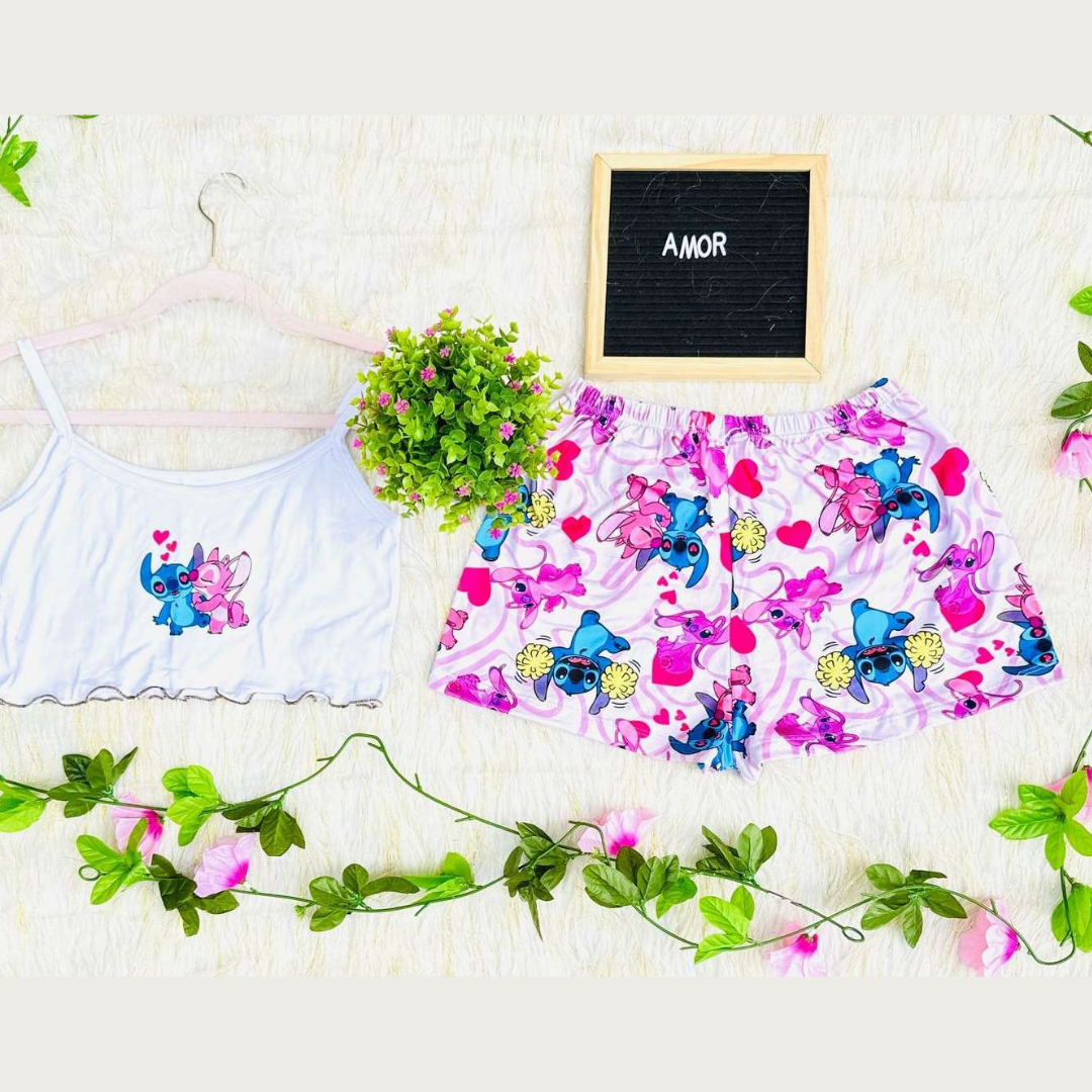 Pijama CozyTop™ – Conjunto de Top y Short para Dormir con Estilo