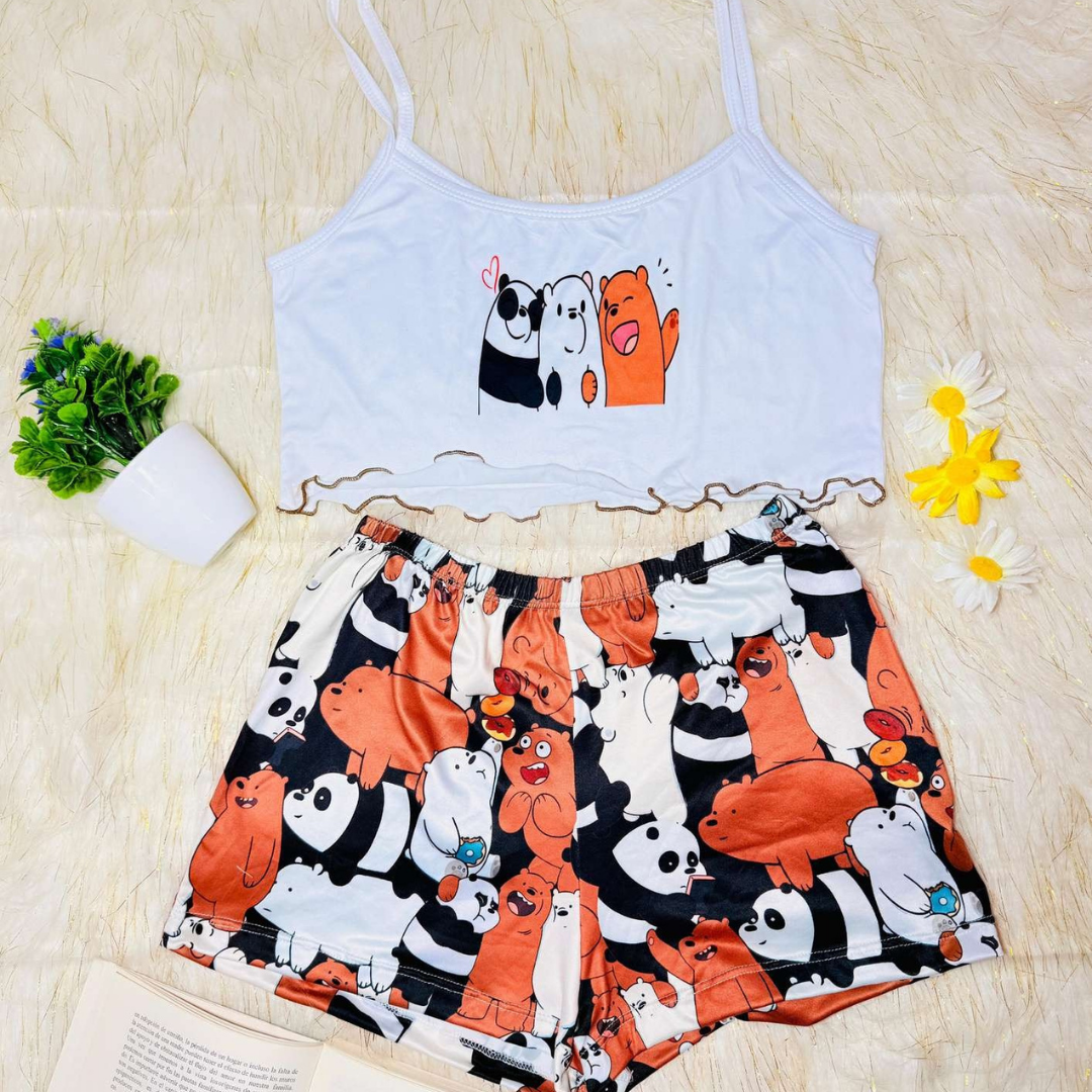 Pijama CozyTop™ – Conjunto de Top y Short para Dormir con Estilo