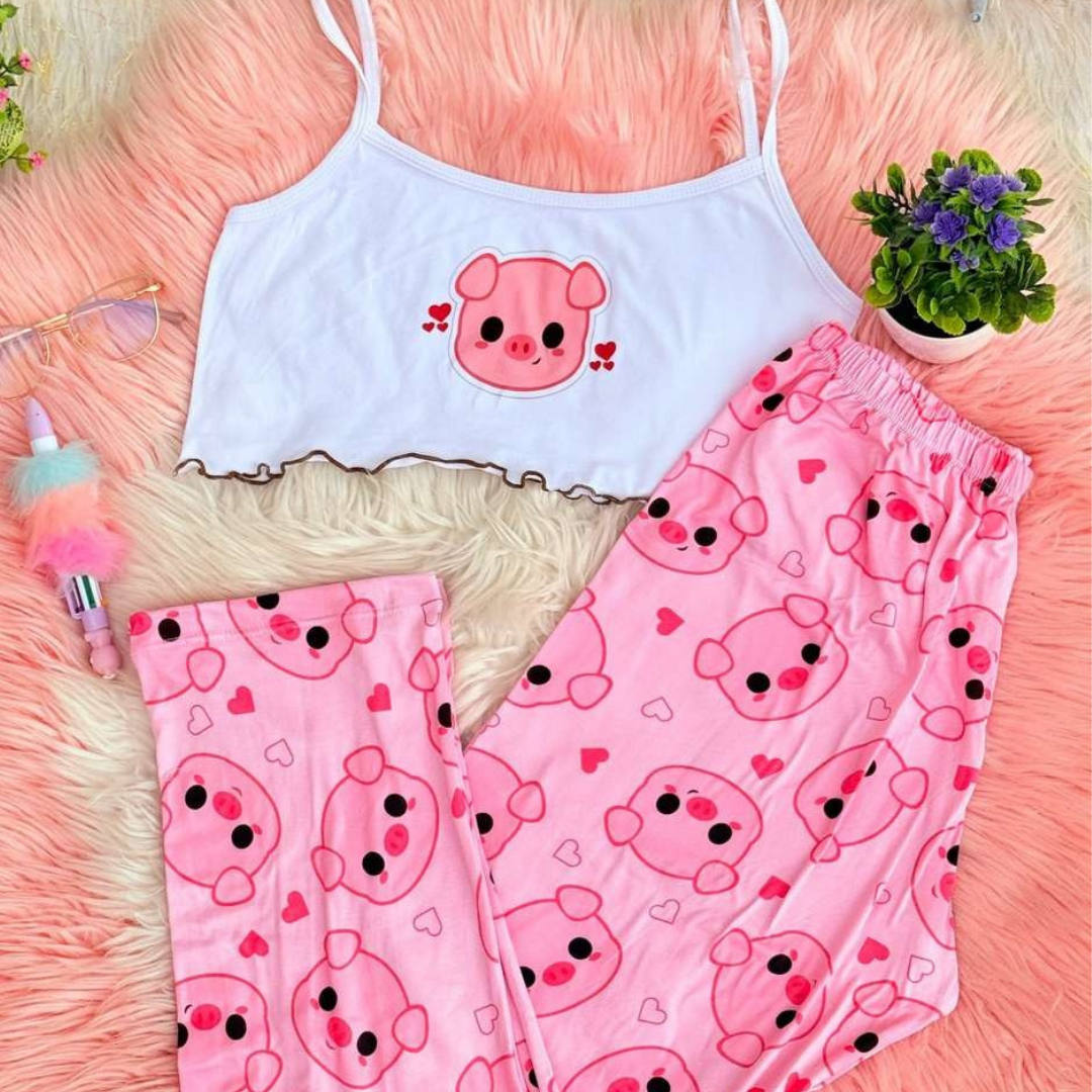 Pijama ComfyChic™ – Top Fresco + Pantalón Suave para Dormir con Estilo