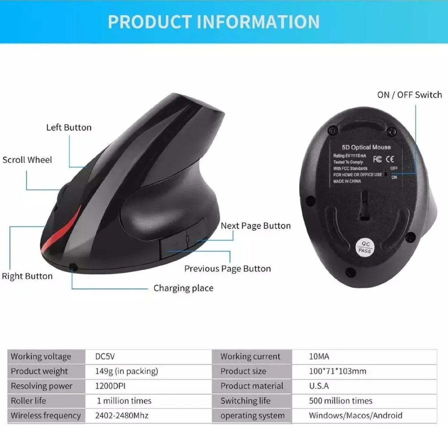 ErgoGrip Mouse™ – Mouse Vertical Inalámbrico Ergonómico