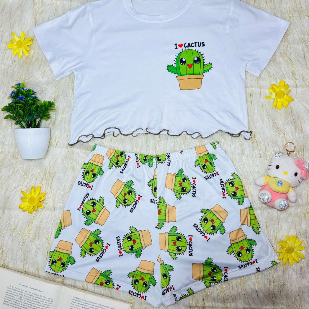 Pijama DreamLuxe™ – Conjunto Crop Top + Short para Dormir con Estilo