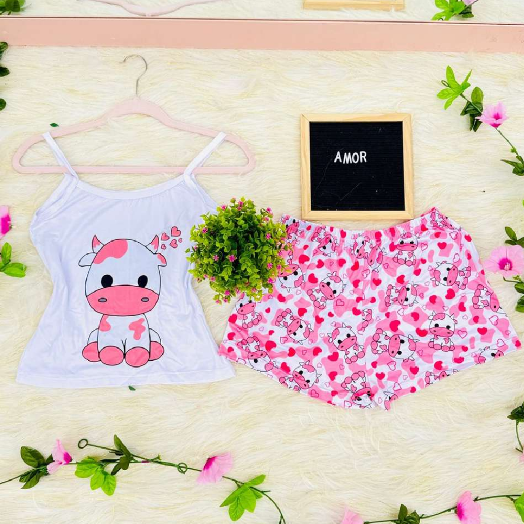 Pijama SweetStraps™ – Short + Blusa de Tiras para Noches Cómodas y con Estilo