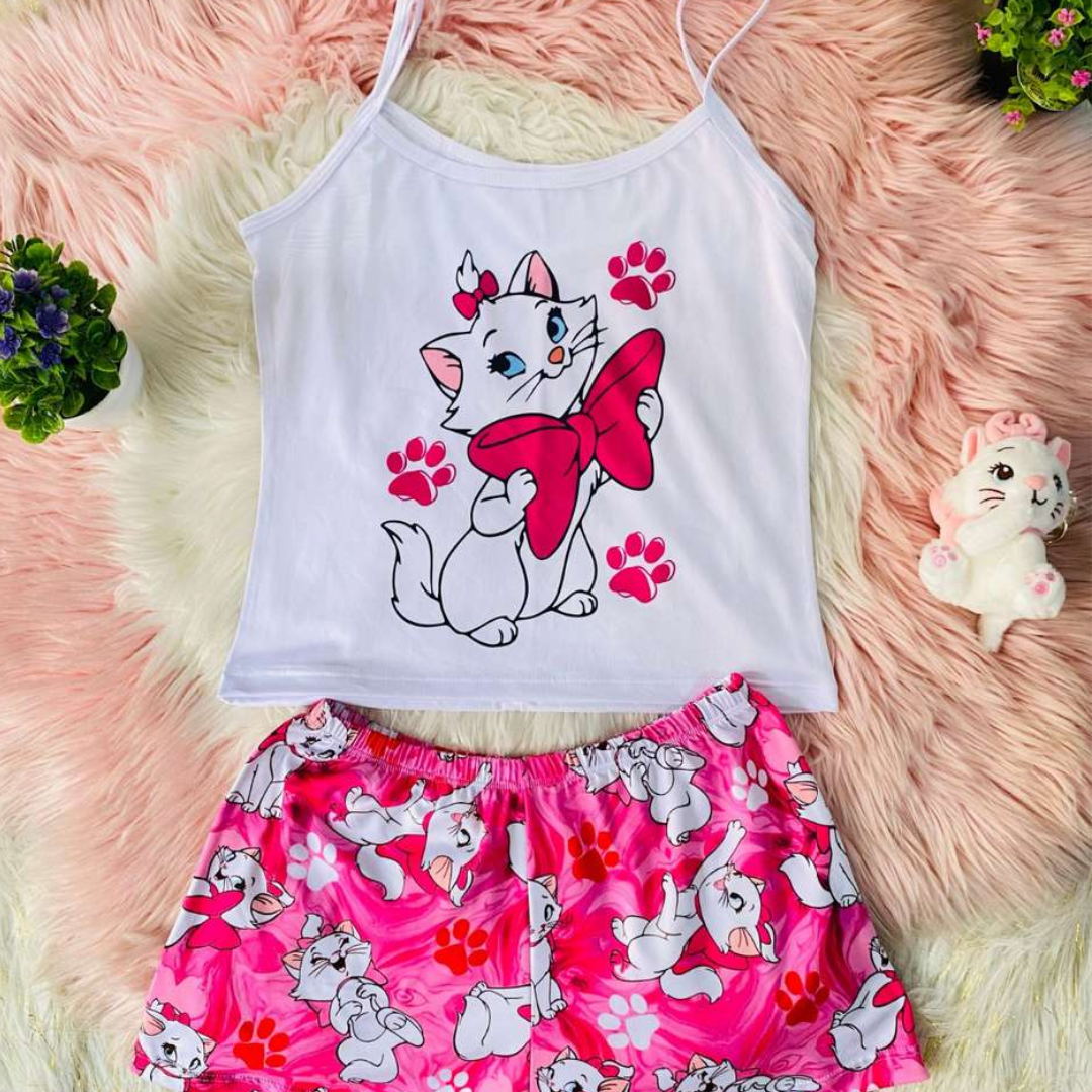 Pijama SweetStraps™ – Short + Blusa de Tiras para Noches Cómodas y con Estilo