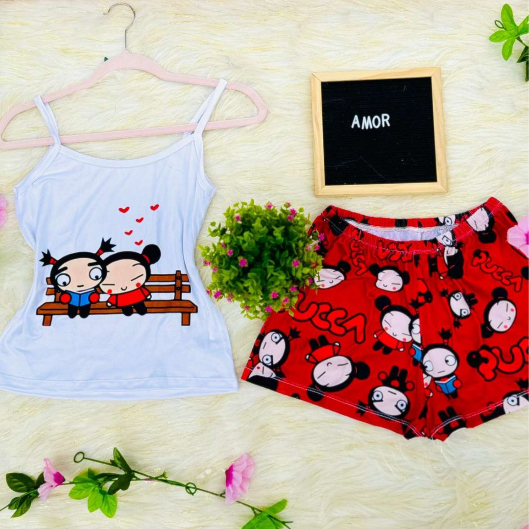 Pijama SweetStraps™ – Short + Blusa de Tiras para Noches Cómodas y con Estilo