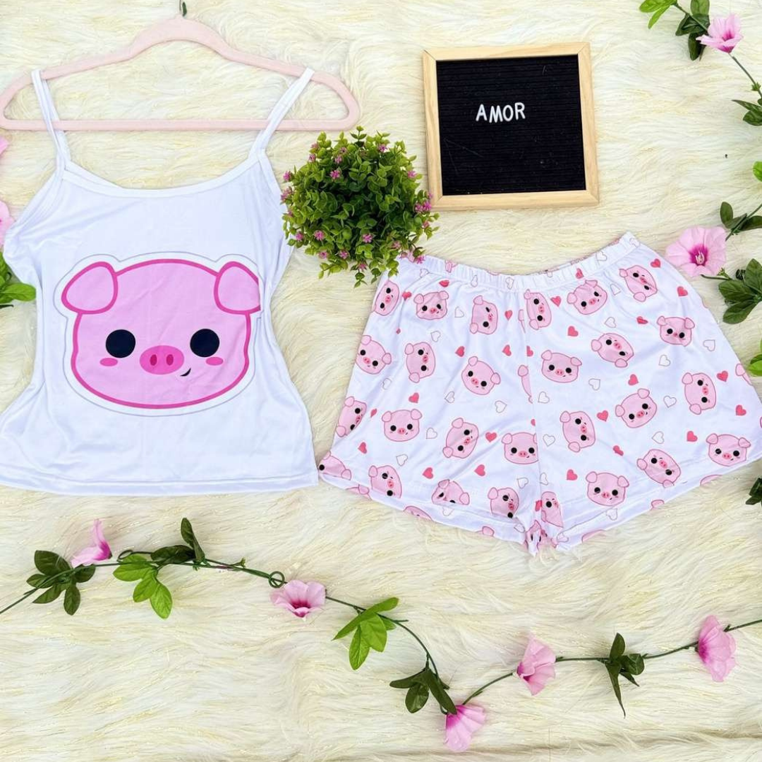 Pijama SweetStraps™ – Short + Blusa de Tiras para Noches Cómodas y con Estilo