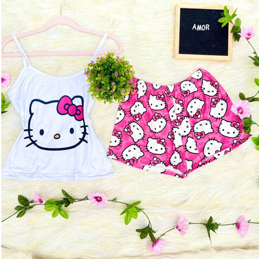 Pijama SweetStraps™ – Short + Blusa de Tiras para Noches Cómodas y con Estilo