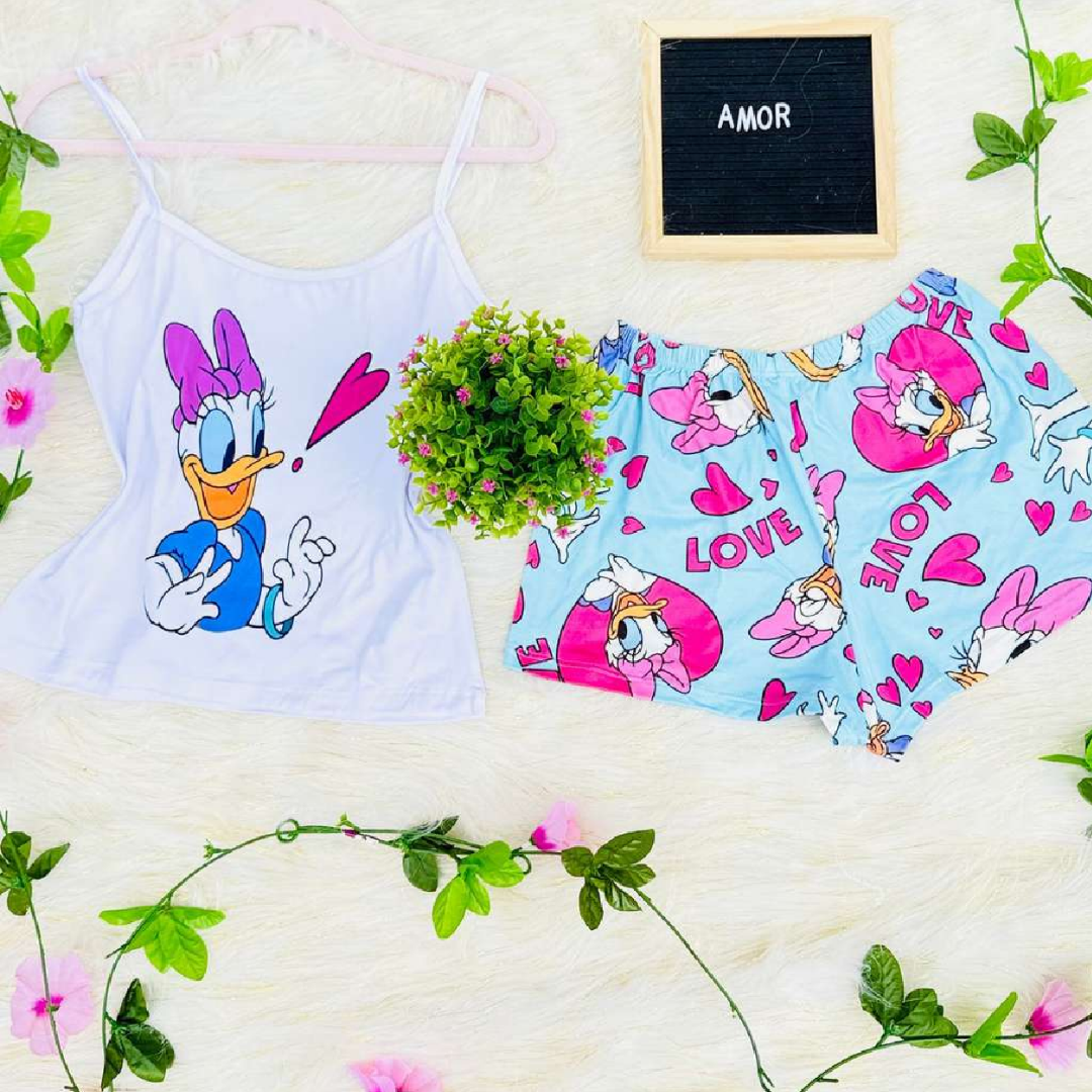 Pijama SweetStraps™ – Short + Blusa de Tiras para Noches Cómodas y con Estilo