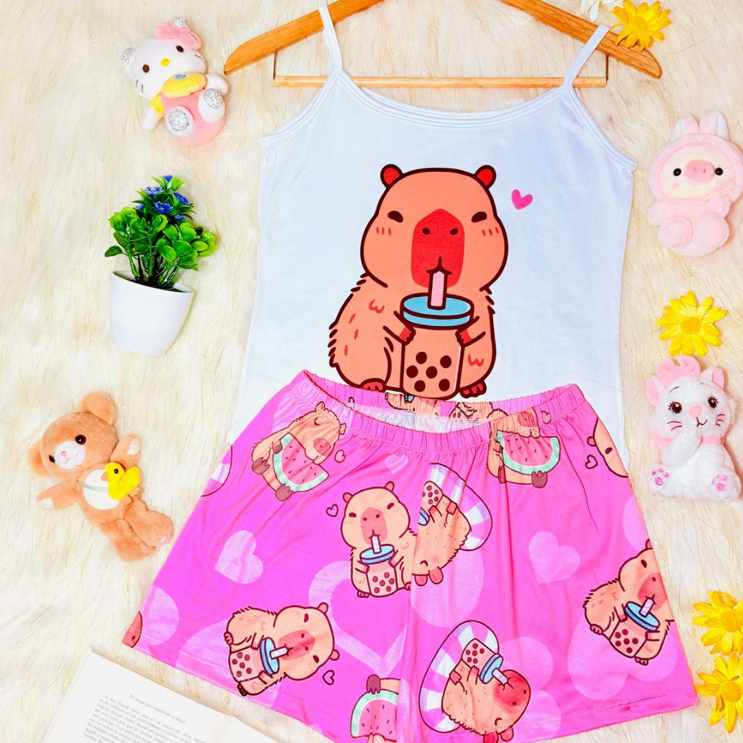 Pijama SweetStraps™ – Short + Blusa de Tiras para Noches Cómodas y con Estilo