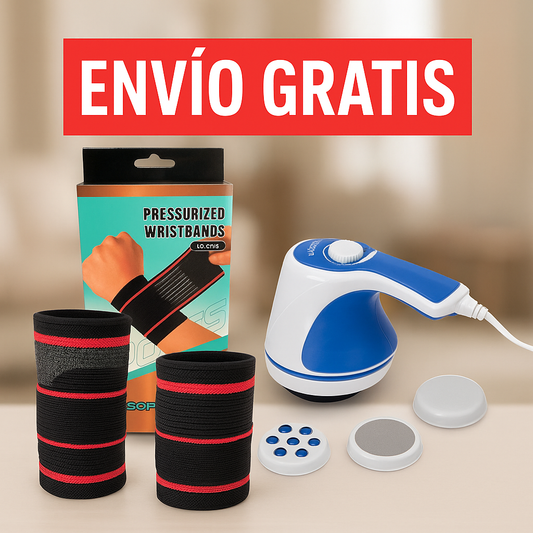 Combo ReliefHands™ – 2 Muñequeras + Masajeador