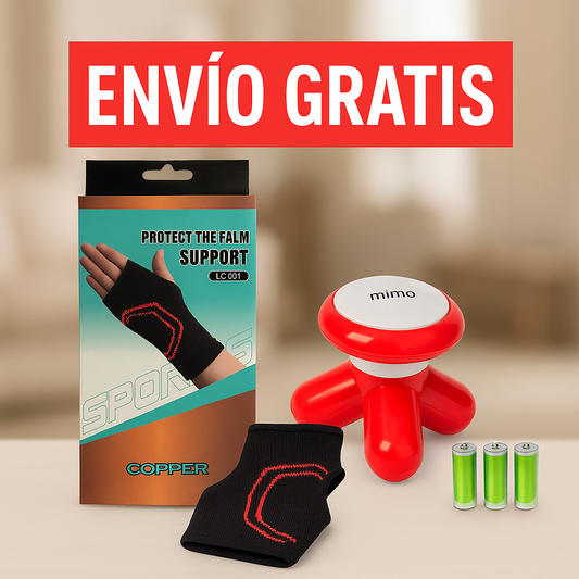 Combo FlexRelief™ – 2 Muñequeras + Masajeador Portátil