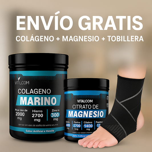 Combo FlexiGlow™ – Colágeno Marino + Citrato de Magnesio + 2 Tobilleras Compresivas